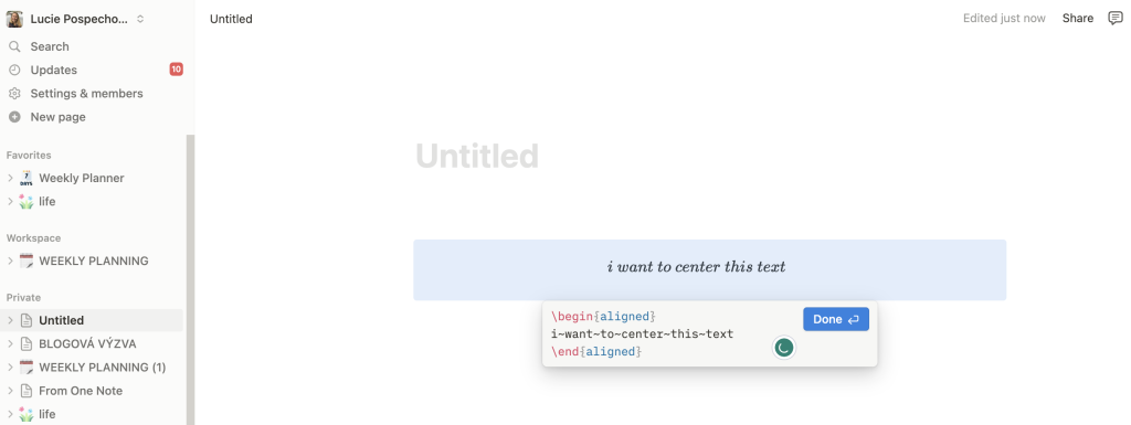 center text in notion